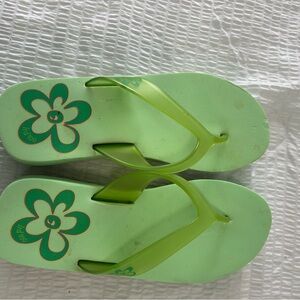 Green Flip Flops with Floral Design